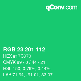 Color code: RGB 23 201 112 | qconv.com