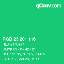 カラーコード: RGB 23 201 116 | qconv.com