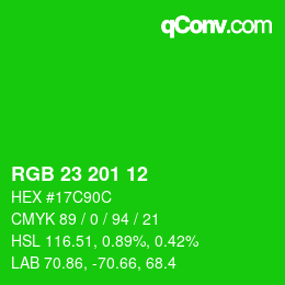 Color code: RGB 23 201 12 | qconv.com
