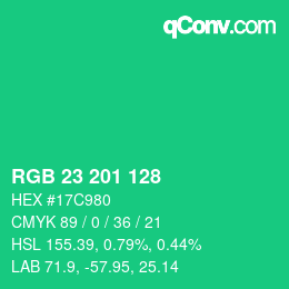 カラーコード: RGB 23 201 128 | qconv.com