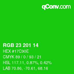 Color code: RGB 23 201 14 | qconv.com