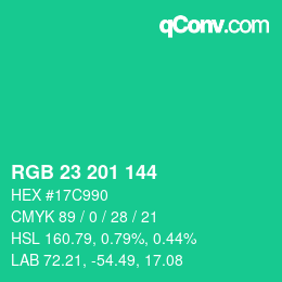 カラーコード: RGB 23 201 144 | qconv.com