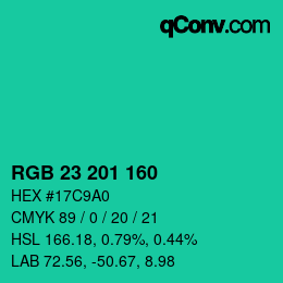 Color code: RGB 23 201 160 | qconv.com