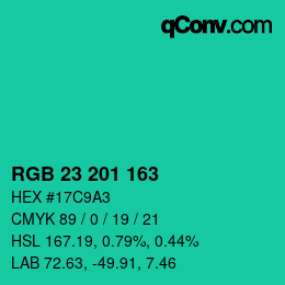 Color code: RGB 23 201 163 | qconv.com
