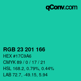 Color code: RGB 23 201 166 | qconv.com