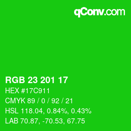 Color code: RGB 23 201 17 | qconv.com