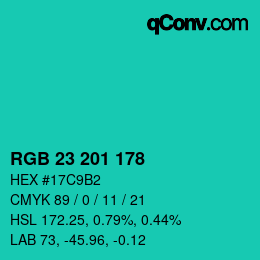 Color code: RGB 23 201 178 | qconv.com