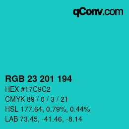 Color code: RGB 23 201 194 | qconv.com