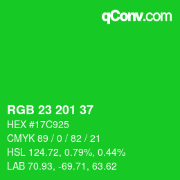 Color code: RGB 23 201 37 | qconv.com