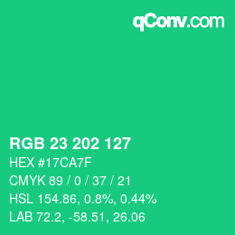 颜色代码: RGB 23 202 127 | qconv.com