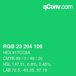 カラーコード: RGB 23 204 106 | qconv.com