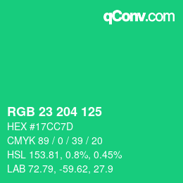 Color code: RGB 23 204 125 | qconv.com
