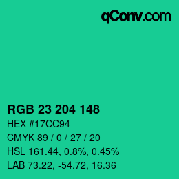 Color code: RGB 23 204 148 | qconv.com