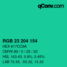 Color code: RGB 23 204 154 | qconv.com