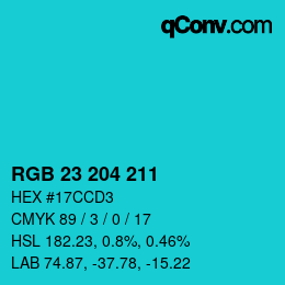 Color code: RGB 23 204 211 | qconv.com