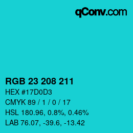 カラーコード: RGB 23 208 211 | qconv.com