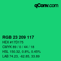 カラーコード: RGB 23 209 117 | qconv.com