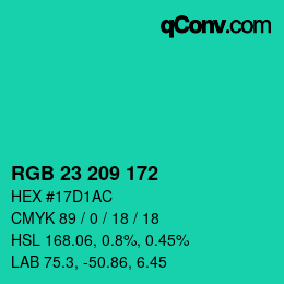 Color code: RGB 23 209 172 | qconv.com