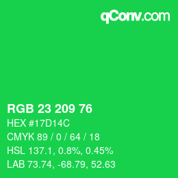 カラーコード: RGB 23 209 76 | qconv.com