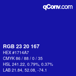 Color code: RGB 23 20 167 | qconv.com