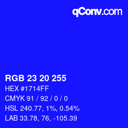 Color code: RGB 23 20 255 | qconv.com