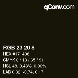 カラーコード: RGB 23 20 8 | qconv.com