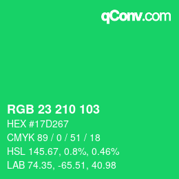 カラーコード: RGB 23 210 103 | qconv.com
