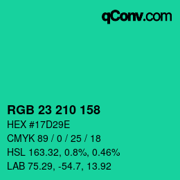 颜色代码: RGB 23 210 158 | qconv.com