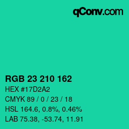 カラーコード: RGB 23 210 162 | qconv.com
