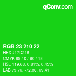 カラーコード: RGB 23 210 22 | qconv.com