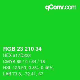 カラーコード: RGB 23 210 34 | qconv.com