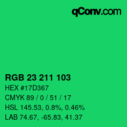 カラーコード: RGB 23 211 103 | qconv.com