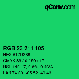 カラーコード: RGB 23 211 105 | qconv.com