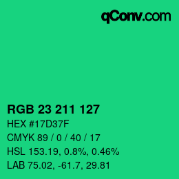 颜色代码: RGB 23 211 127 | qconv.com