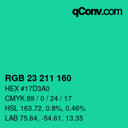 Color code: RGB 23 211 160 | qconv.com