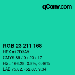 カラーコード: RGB 23 211 168 | qconv.com