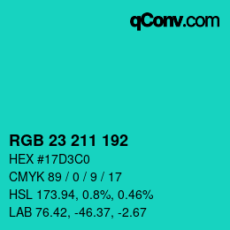 Color code: RGB 23 211 192 | qconv.com