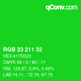 カラーコード: RGB 23 211 32 | qconv.com
