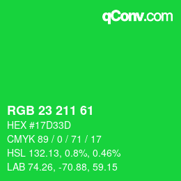 カラーコード: RGB 23 211 61 | qconv.com