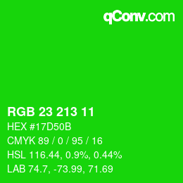 カラーコード: RGB 23 213 11 | qconv.com