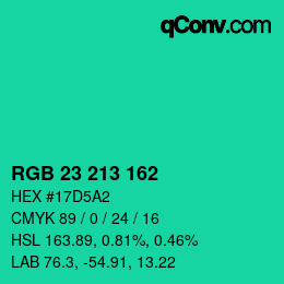 カラーコード: RGB 23 213 162 | qconv.com