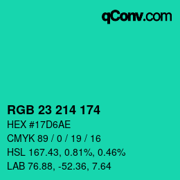 カラーコード: RGB 23 214 174 | qconv.com