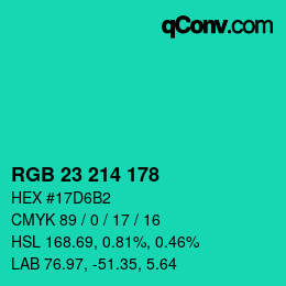 Color code: RGB 23 214 178 | qconv.com