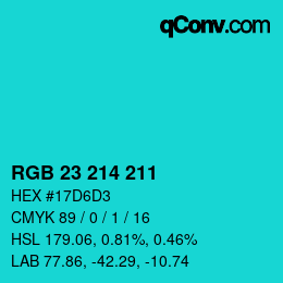 Color code: RGB 23 214 211 | qconv.com