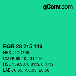 Color code: RGB 23 215 149 | qconv.com