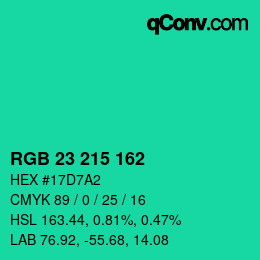 カラーコード: RGB 23 215 162 | qconv.com