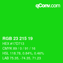 カラーコード: RGB 23 215 19 | qconv.com