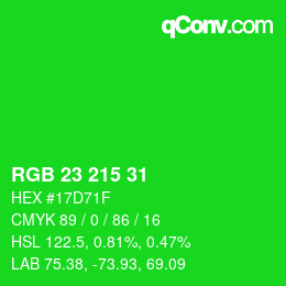 カラーコード: RGB 23 215 31 | qconv.com