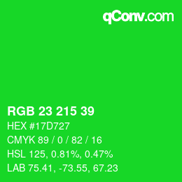 カラーコード: RGB 23 215 39 | qconv.com