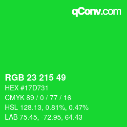 Color code: RGB 23 215 49 | qconv.com